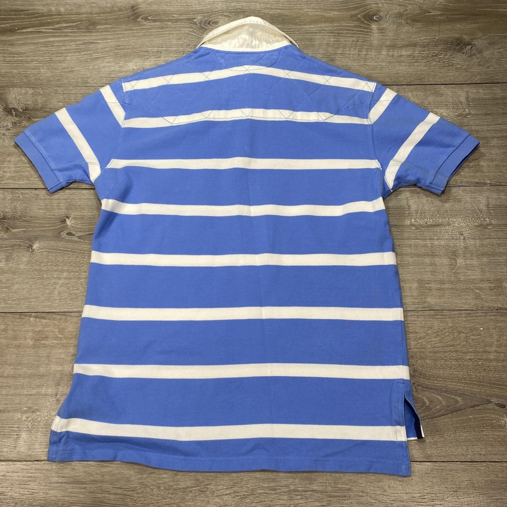 Polo Ralph Lauren Polo Shirt Mens Large Green Navy Striped Custom Fit Rugby Logo - Picture 13 of 16